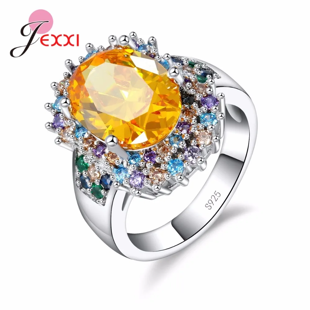 Luxury 925 Sterling Silver Bands Jewelry Clear Mixed Cubic Zirconia Crystal Rings For Women Party Anniversary Accessory