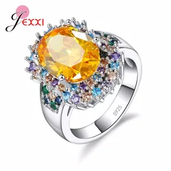 Luxury 925 Sterling Silver Bands Jewelry Clear Mixed Cubic Zirconia Crystal Rings For Women Party Anniversary Accessory