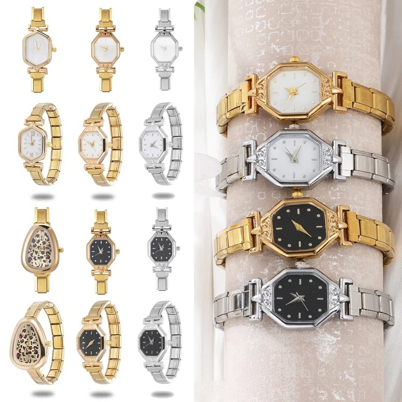 New Stainless Steel Watch Vintage Round Square Dial Leopard Watch for Women Daily Simple Versatile Watch Jewelry Girl's Gifts