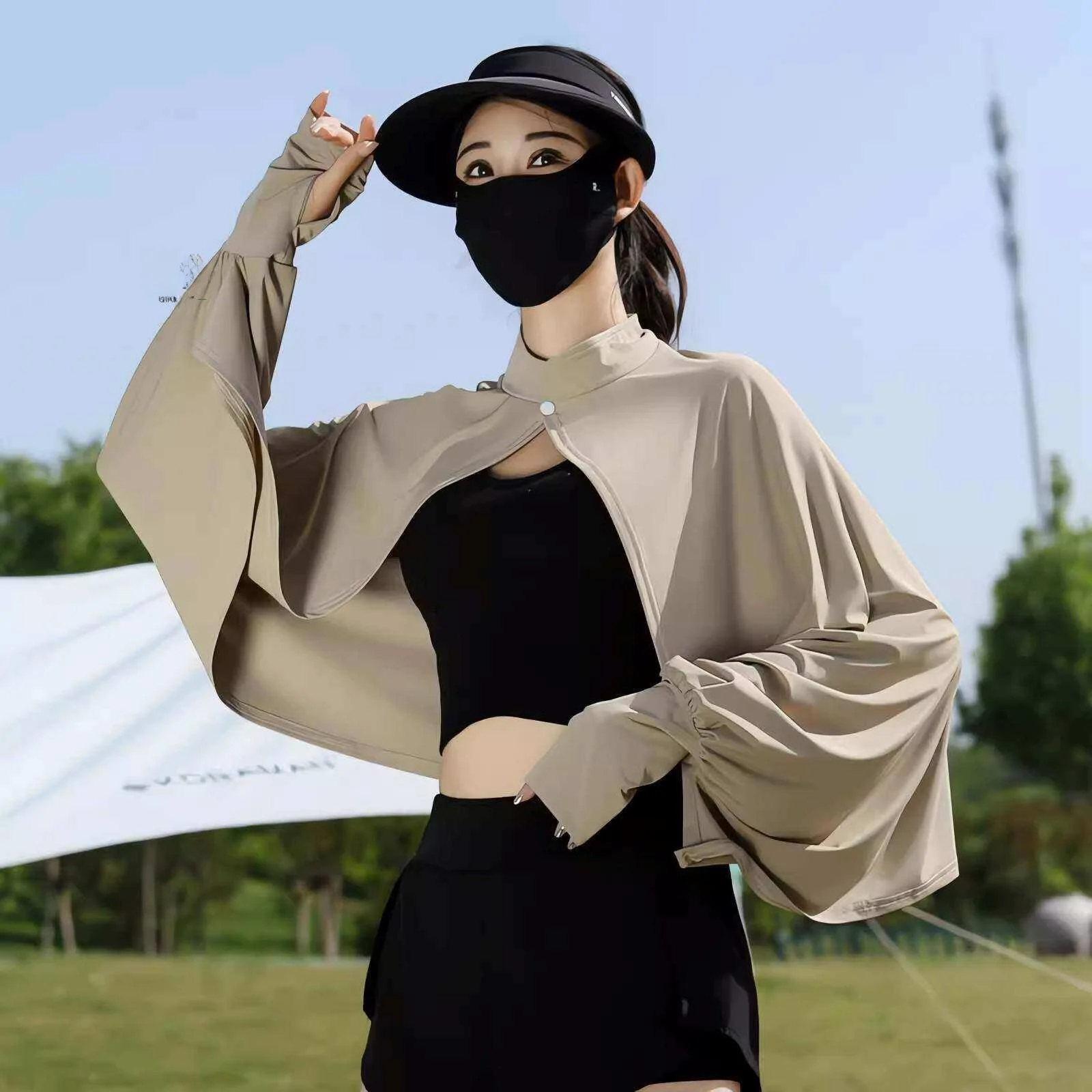 Women's UV Protection Ice Silk Shoulder Shawl One-Piece Cycling Driving Summer New Style Korean Version Fashionable Accessories