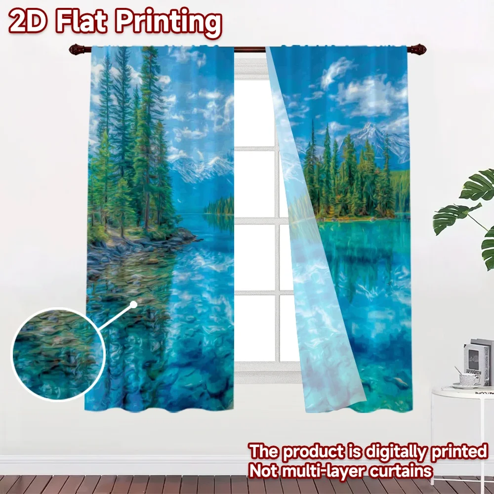 2D flat printing 2pcs Curtain Drapes Peaceful Lake Scenery Digital Printed Polyester Drapes Festive Holiday for Holiday Party