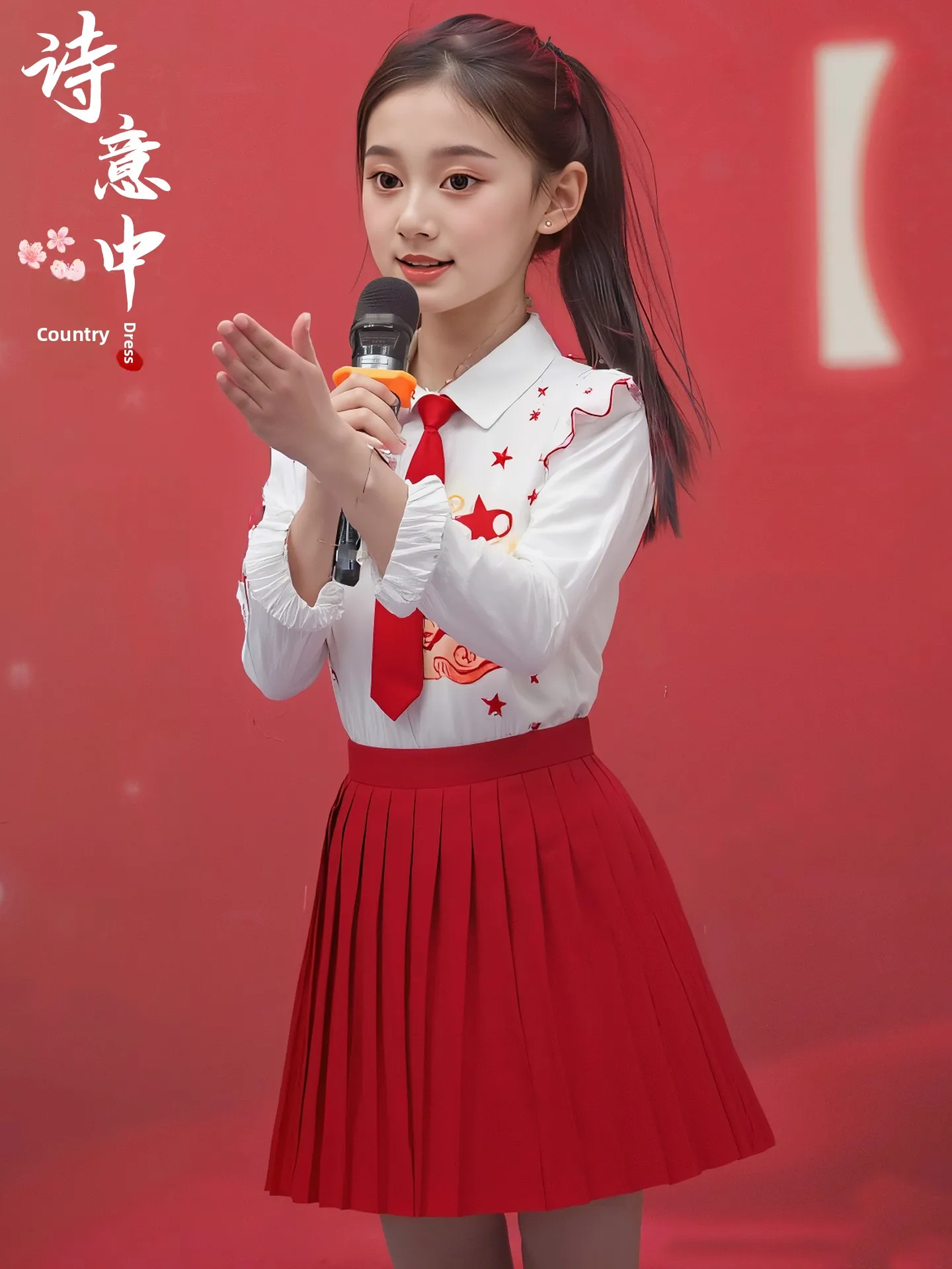 

Red Performance Outfit National Love Chorus Recitation Children's Day Fem Student Traditional Costume Stage Performance Dr