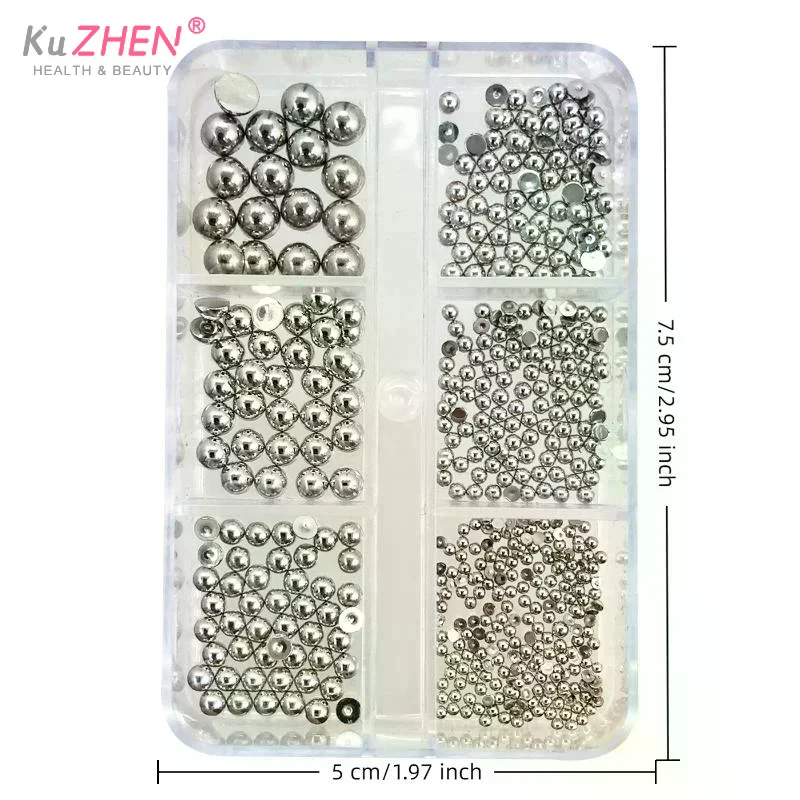 6Grids Nail Charms Mixed Semi-circular Pearl Nail Charms Gold And Silver Manicure Accessories DIY Nail Salon Manicure Decoration