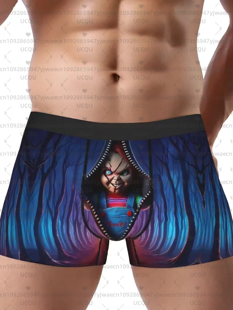 

Men'S Horror Movie Graphic Boxer Briefs Spooky Jack-O'-Lantern & Bats Design Black & Blue Print Comfortable Underwear