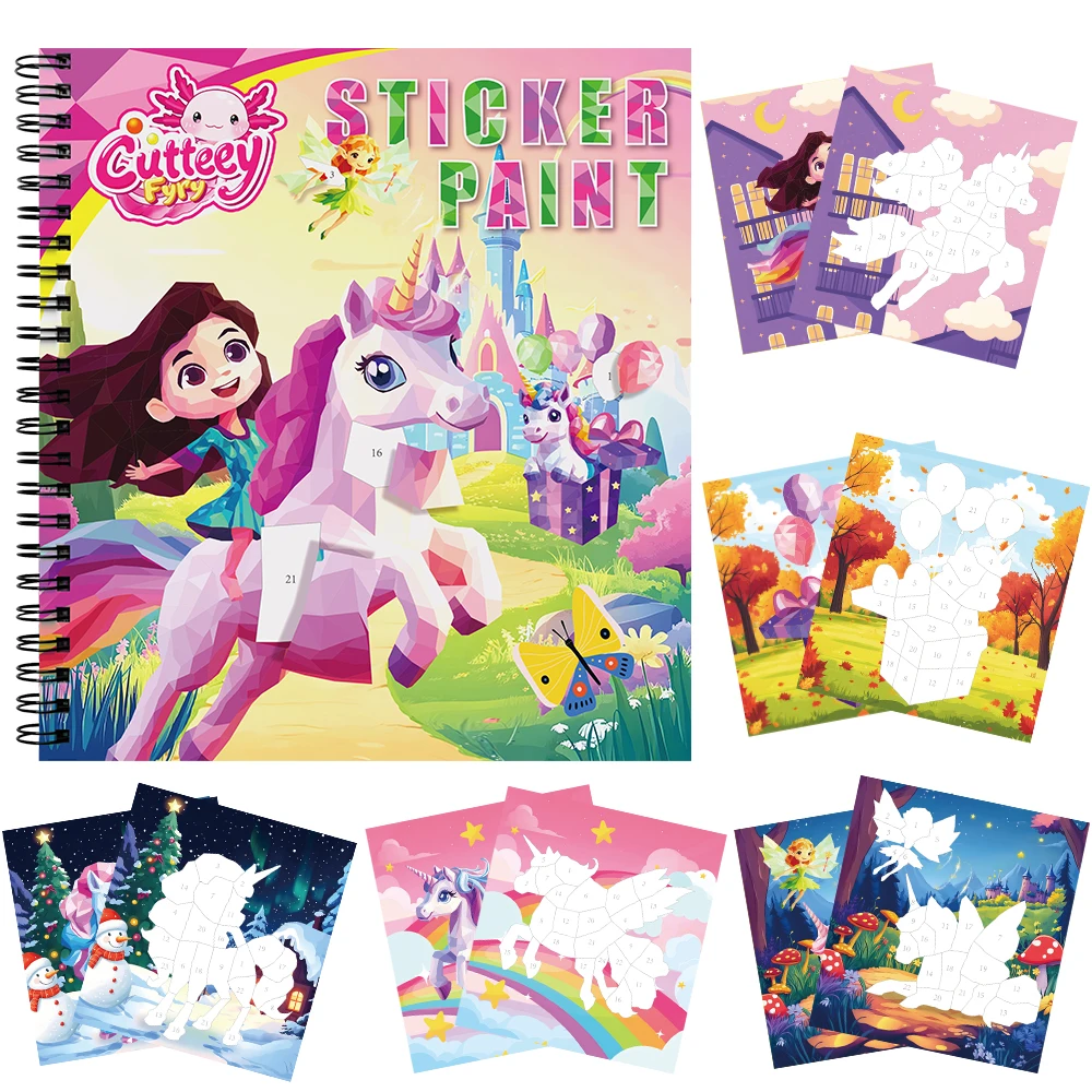 Kids Cognition Puzzle Sticker Toys Busy Book for Kids Matching Game Unicorn Mermaid Sticker by Number Educational Toys