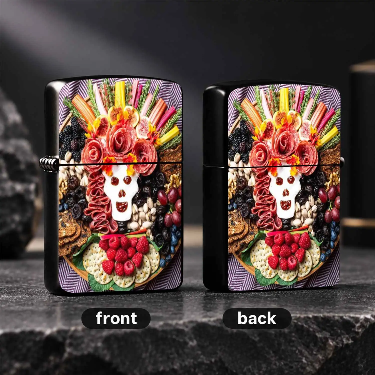 Creative Skull Charcuterie Platter Printed Lighter, Artistic Food Themed Portable Daily Accessory, Stylish Practical Compact Item for All Scenes, Exquisite Unique Decorative Carry Goods for Every A Humorous And Interesting Lighter