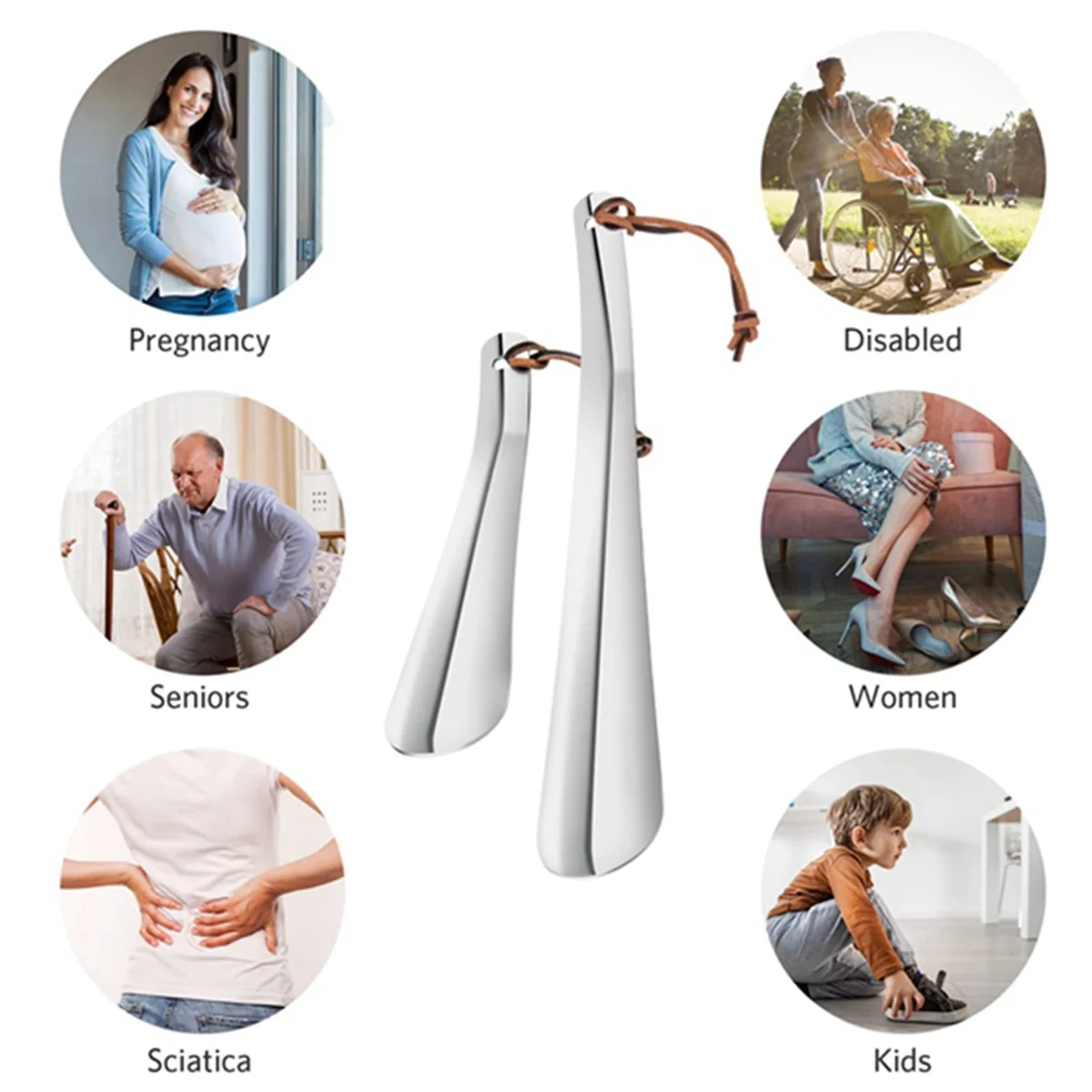 ชุดแตรรองเท้าเขากวางแต่งบ้านรองเท้าสั้นยาวแบบพกพาแตร sepatu bepergian เหล็กสแตนเลสยาว