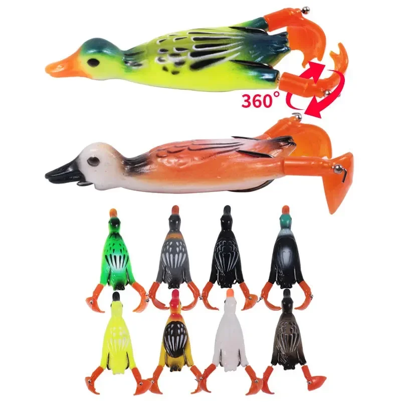 EASYFISH 9.5cm 12g Spinning Duck Surface Tractor 3D Eyes Double Screw Legs Simulated Road  Runner Surface Tethered Soft  Bait