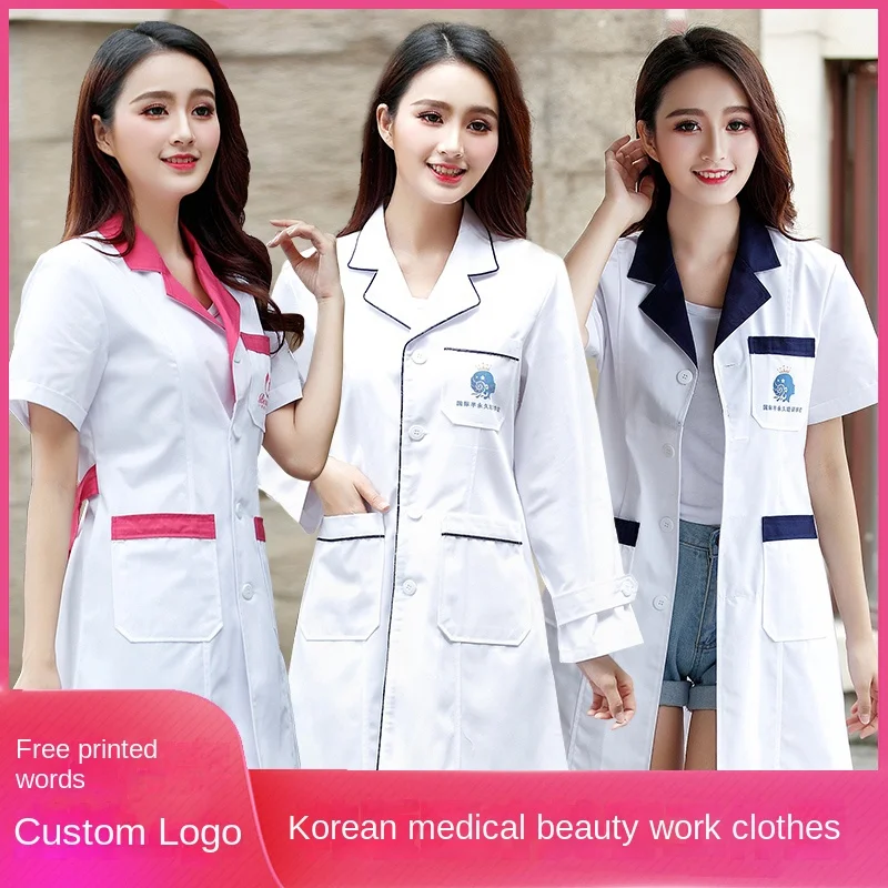 

Beautician Beauty salon work clothes women's skin management White coat Doctor short sleeve summer nurse dress long sleeve high-