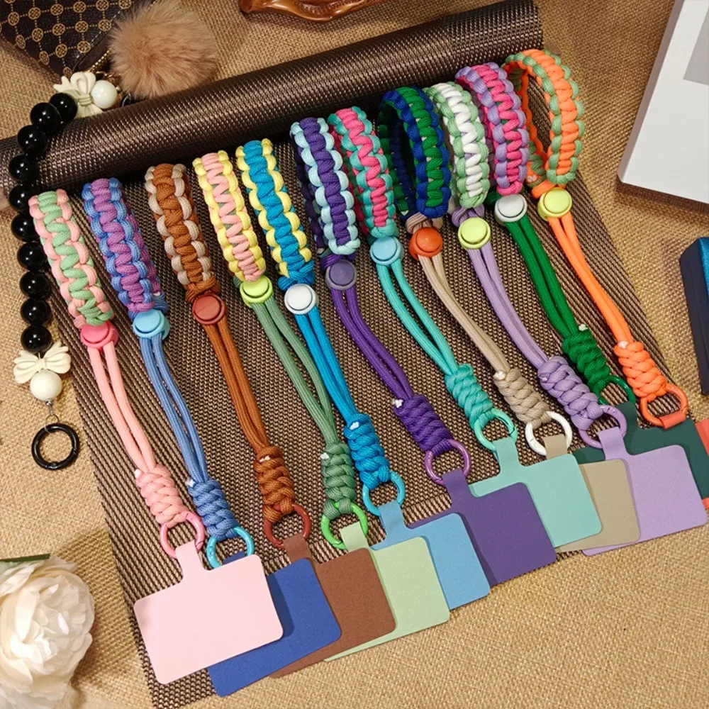 Anti-lost Sling Braided Phone Strap Key Holder with Patch Phone Woven Lanyard Durable Charms Woven Phone Rope Backpack Decor