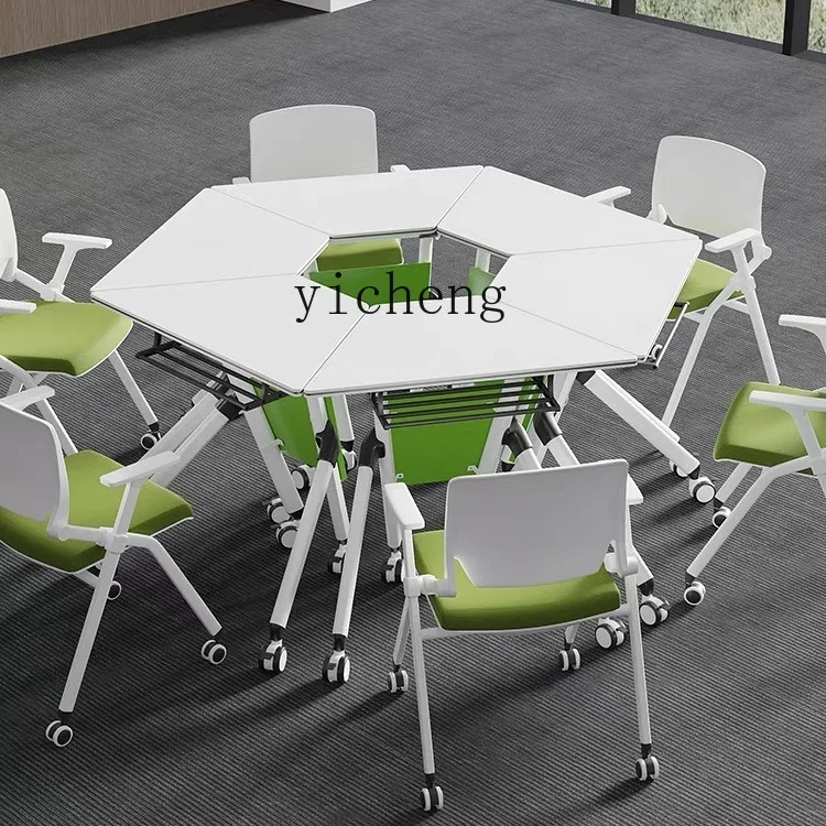 

FY Hexagonal Conference Table Movable Folding Training Table and Chairs Long Strip Splicing Activity