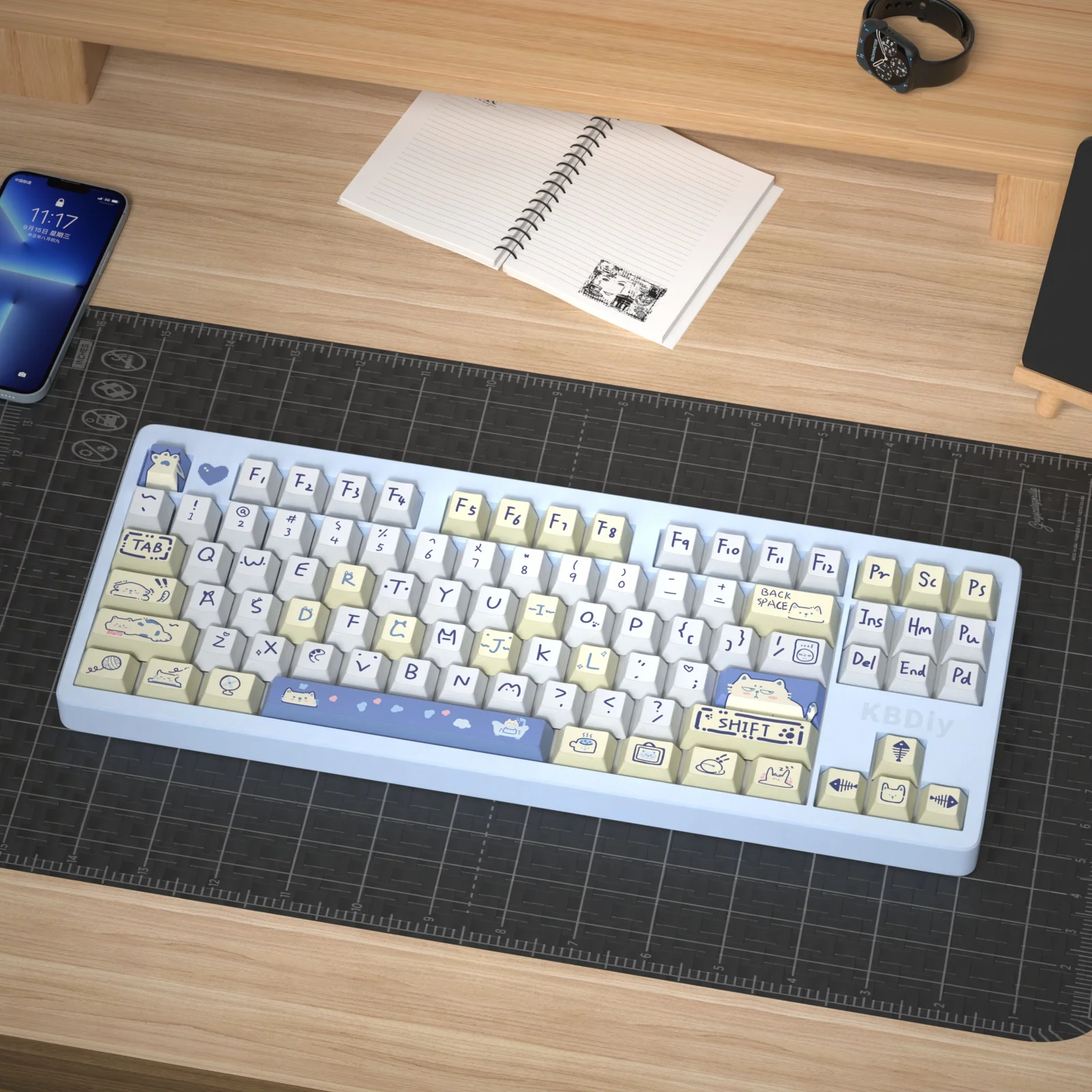 Kbdiy 141 tasten kirsch profil schlüssel kappe niedliches tier blau meow thema tasten kappen für mechanische spiel tastatur mx schalter pbt tasten kappen – Detail 9