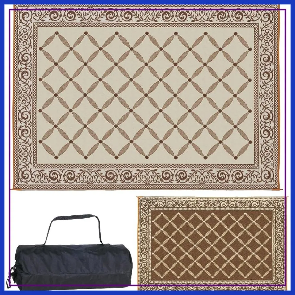 

9x12 ft Reversible Outdoor Mat for Camping, Picnic, Beach, RV, Patio, Backyard