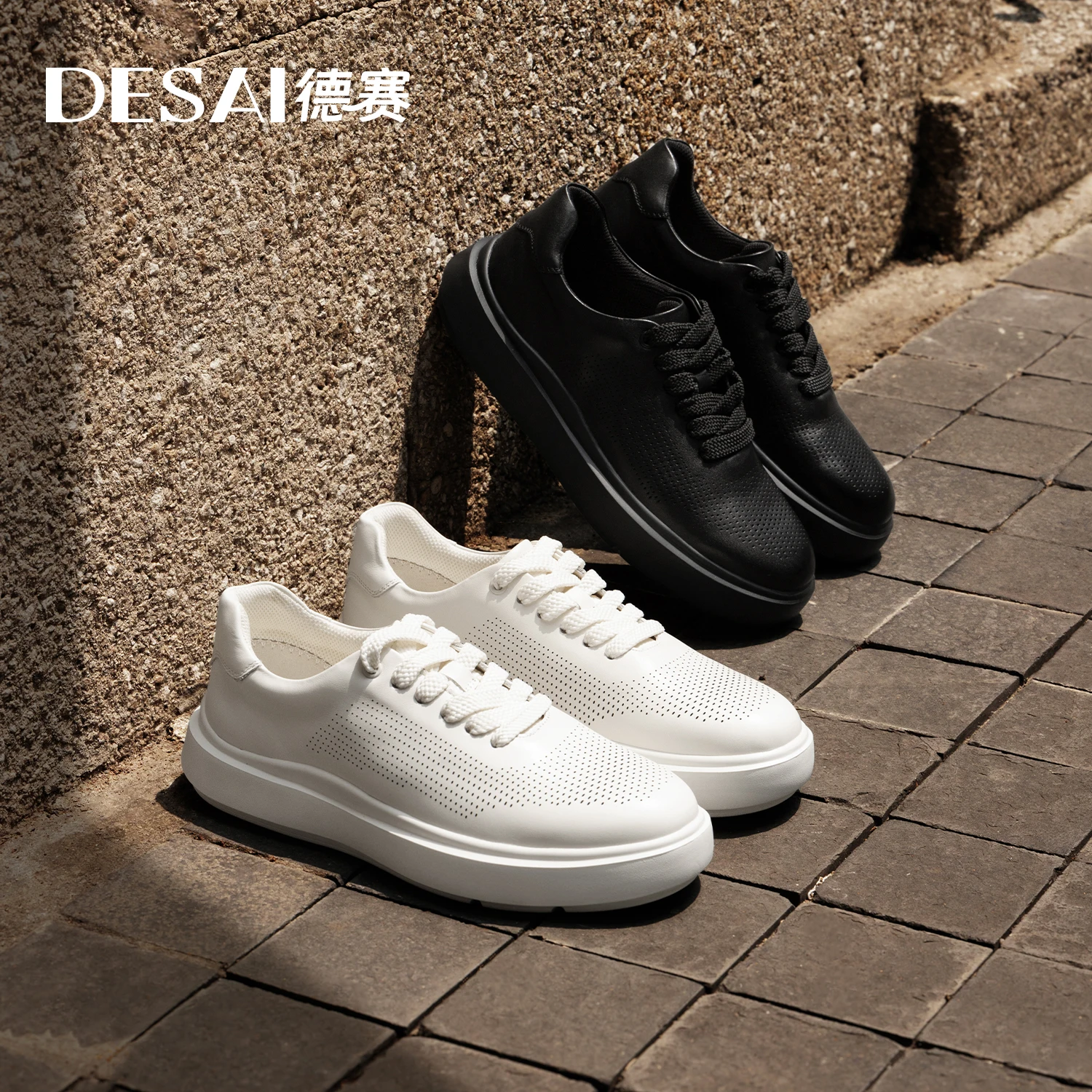 DS3072 Desai Shoes Men\'s 2024 Summer Breathable Little White Shoes Men\'s Genuine Leather Lightweight Sports Shoes Thin Men\'s Cas