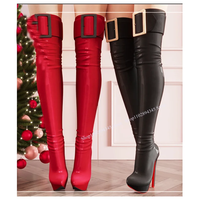 

Black Buckle Over Knee High Boots Matte Leather Thin High Heel Pointed Toe Fashion Sexy Winter 2024 Woman Shoes Zapatillas Mujer