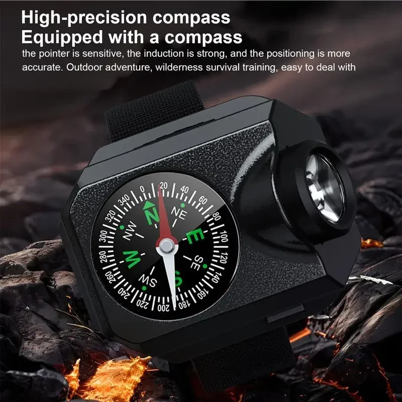 Powerful Wrist LED Light Wristwatch Flashlight with Compasses Rechargeable Waterproof Outdoor Camping Running Bracelet Lights