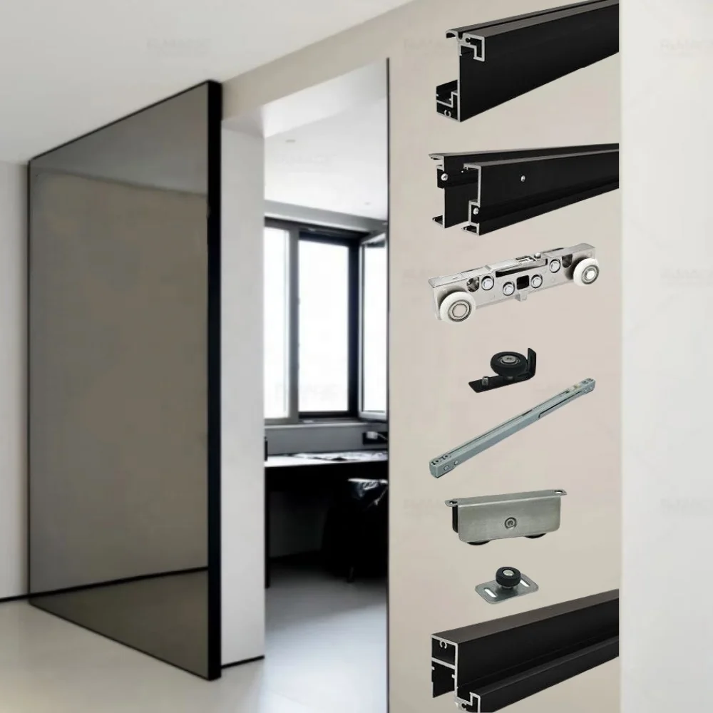 

Magic 2 Sliding Door System Aluminum Frame Hidden Invisible Glass Door Hardware Soft Closing Sliding Door Kit