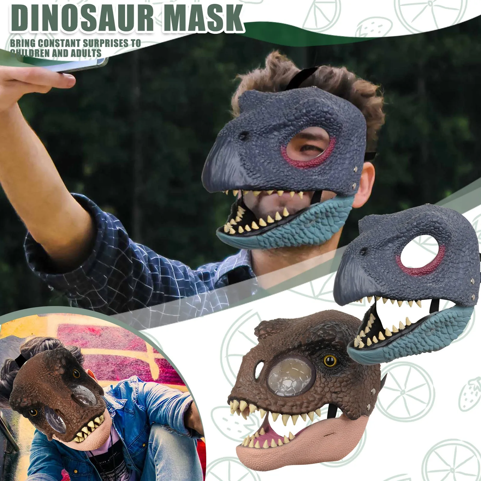 Dinosaur Mask With Opening Jaw, Dino Mask Moving Jaw Kids Open Mouth Dinosaur Mask Halloween Party Cosplay Costume Scared Mask