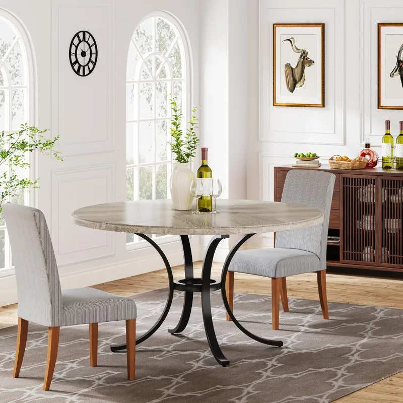 Tribesigns Round Dining Table for 4 People, 47" Circle Kitchen Table with Wooden Texture Surface & Pedestal Base,