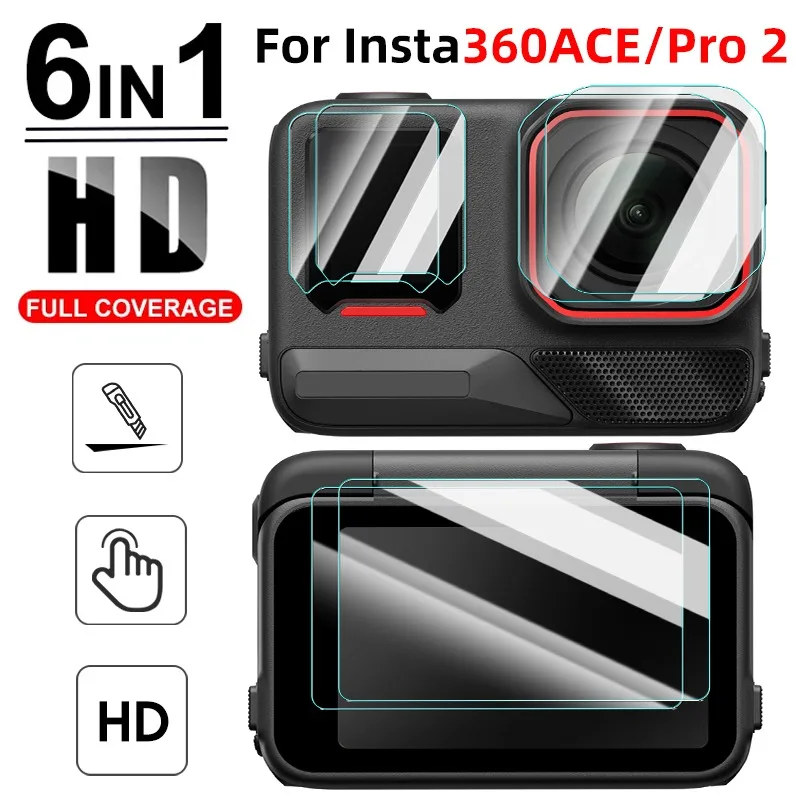 6IN1 Screen Protector for Insta360 ACE Pro 2 Tempered Glass Full Cover Protector Camera Front Rear Anti-scratch Protective Film