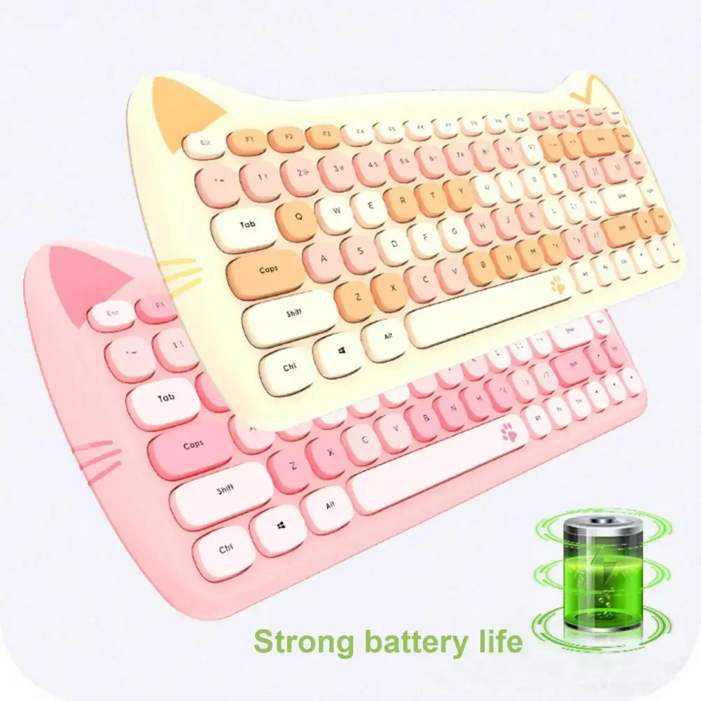 

Cut Cat 2.4G Wireless Ergonomics Keyboard Set Mixed Candy Color Keycap Keyboard And Mouse Comb For Laptop Notebook PC Girls Gift