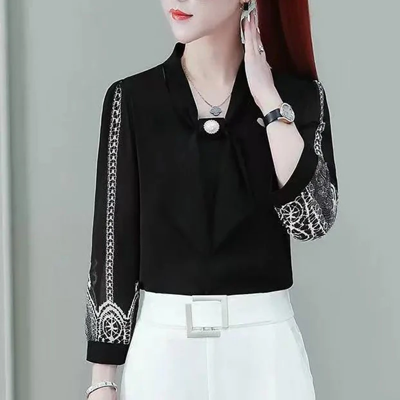 Korean Fashion Elegant Chic Beaded Bow Print Slim Top Blouse Women Spring Summer Casual Half Sleeve Shirts Blusas Mujer Clothing