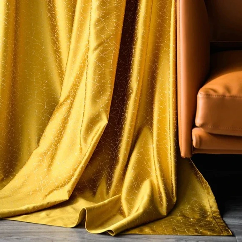 

Custom Size Luxury Golden Yellow Curtains Simple Solid Color Jacquard Curtains for Living Dining Room Bedroom White Tulle