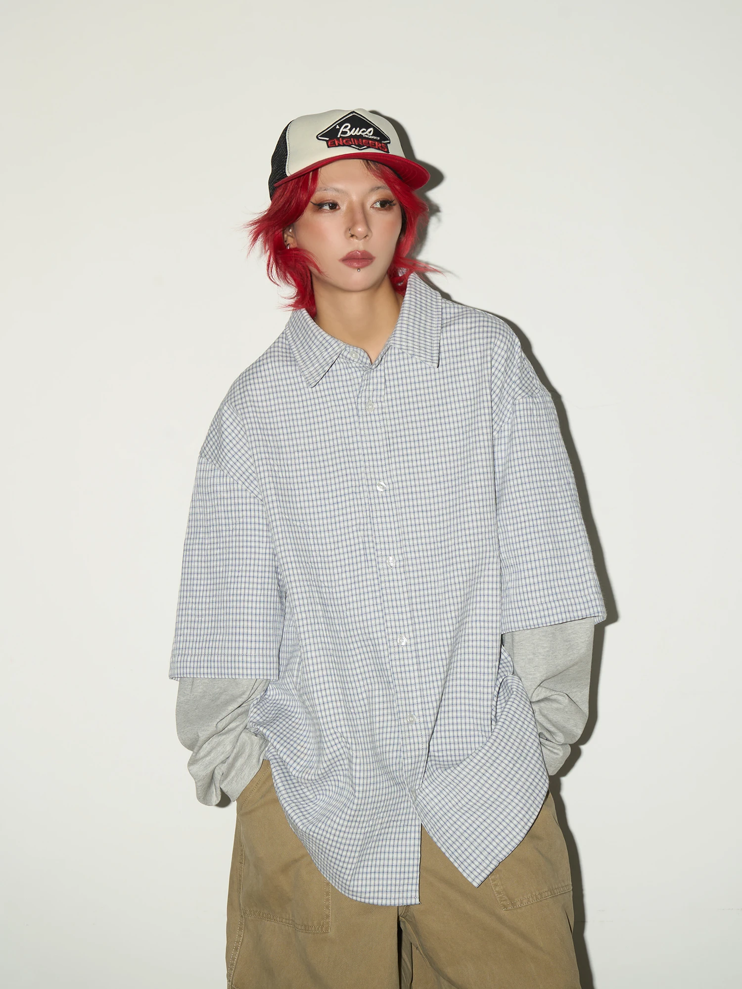 

MICHINNYON Loose Fit Plaid Patchwork irt Men Women Casual Breathable Long Sve Button down Simple Sle Outerwear