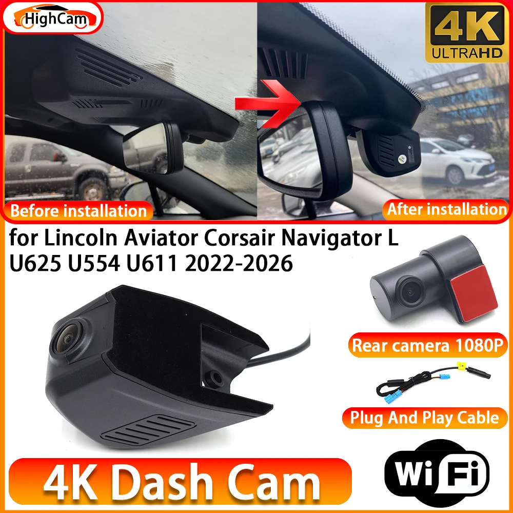 for Lincoln Aviator Corsair Navigator L U625 U554 U611 2022-2026 OEM 4K DVR Dash Cam Front Rear Camera WiFi Video Recorder