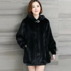 Fur Coat Women Fashion Hooded Faux Mink Fur Jackets 2022 Winter New Beige Black Thick Warmth Coats Long Sleeve Diamonds Clothing
