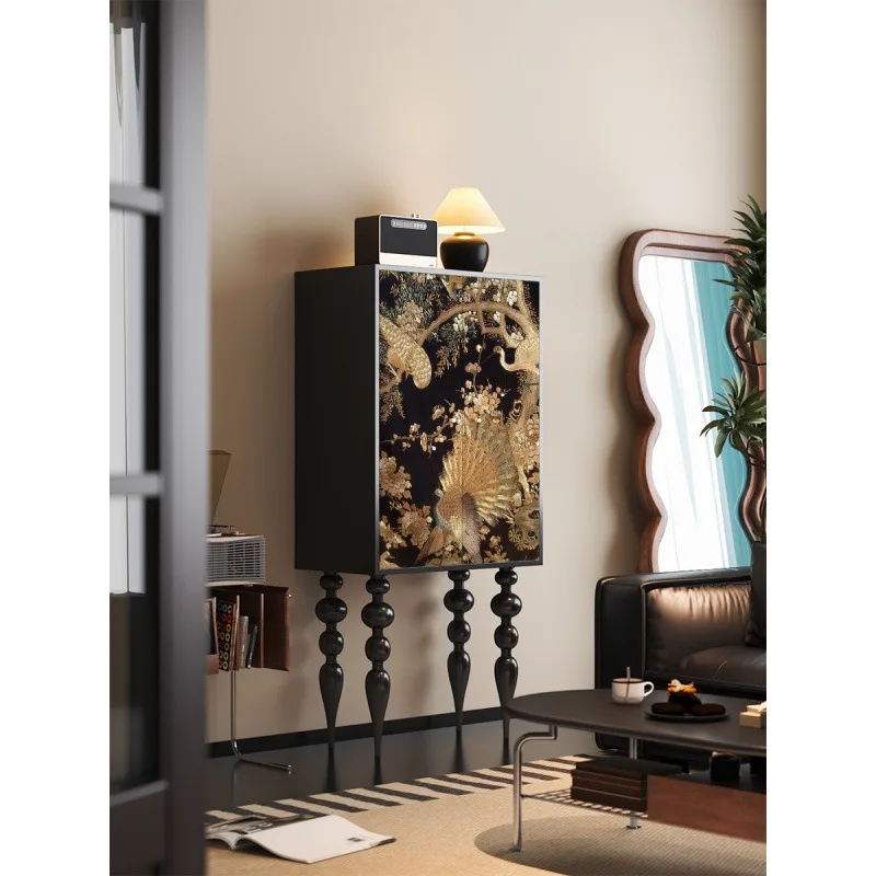 French Chinese style entrance dining side cabinet, entry solid wood tall cabinet, living room multi-functional locker