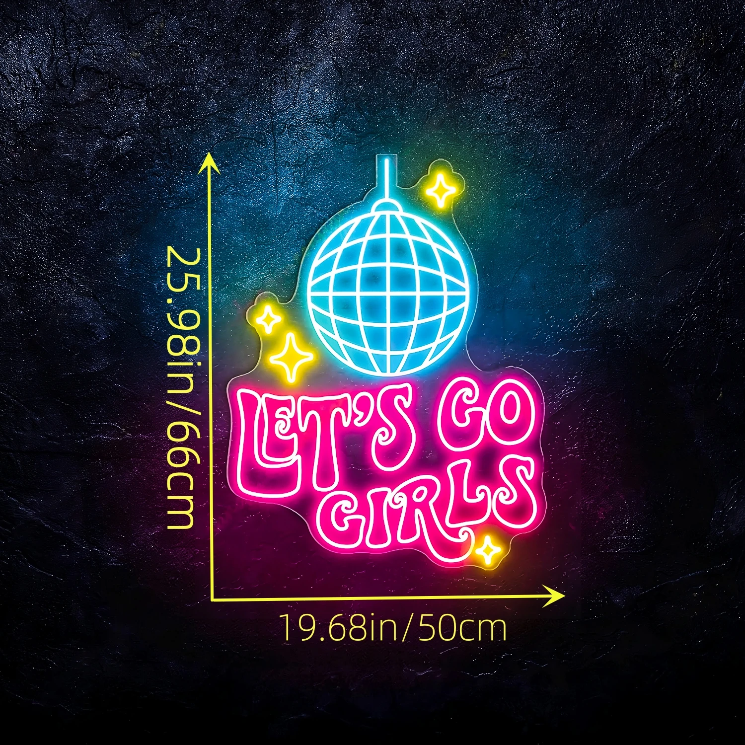 Let's Go Girls Neon Sign LED Disco Ball, Decoração do Quarto Rosa, Bachelorette Party Gift para Noiva