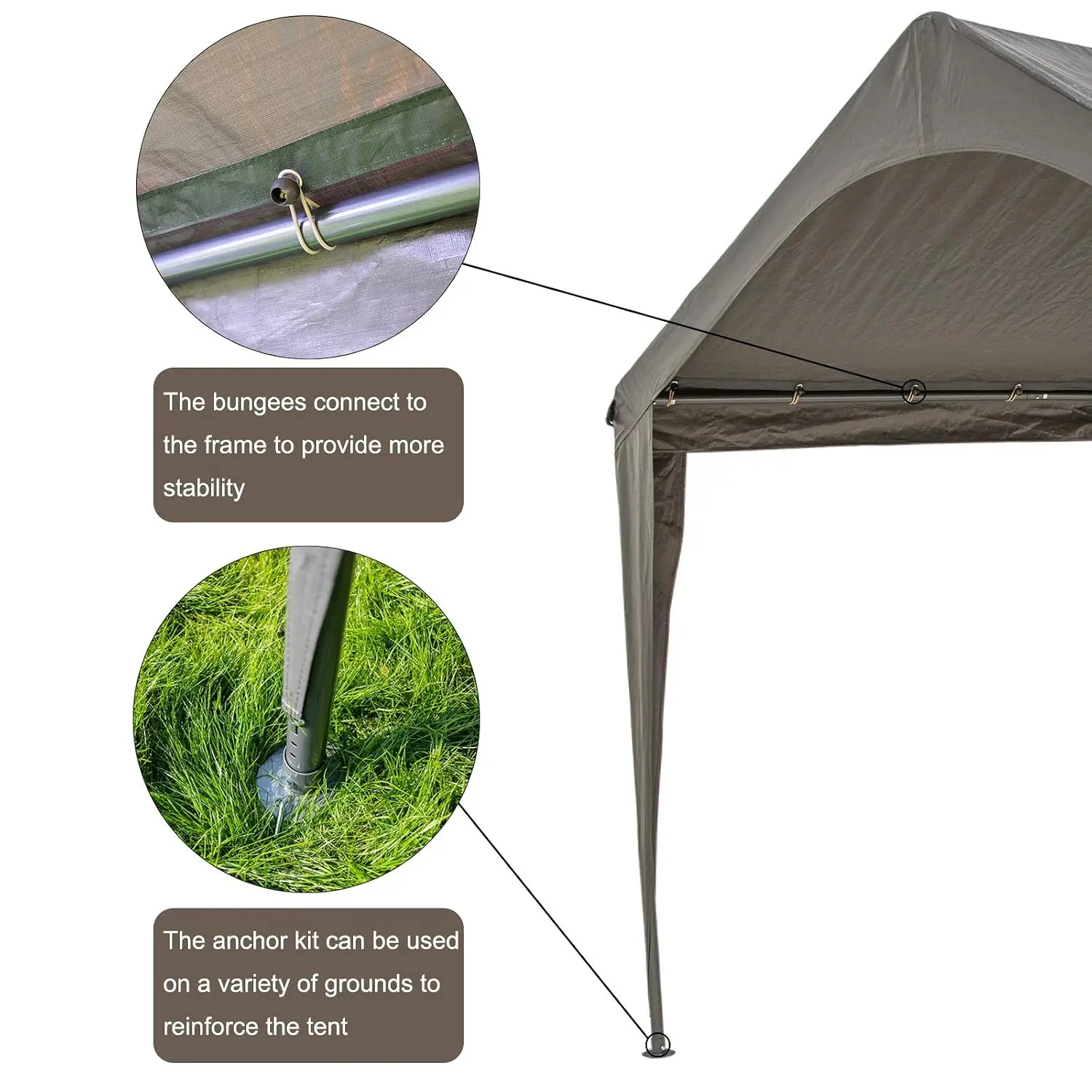 10x20 Ft Heavy Duty Carport Canopy Outdoor PE Fabric UV Waterproof Rust-Resistant Steel Frame for Car Boat Storage, Customized view 4