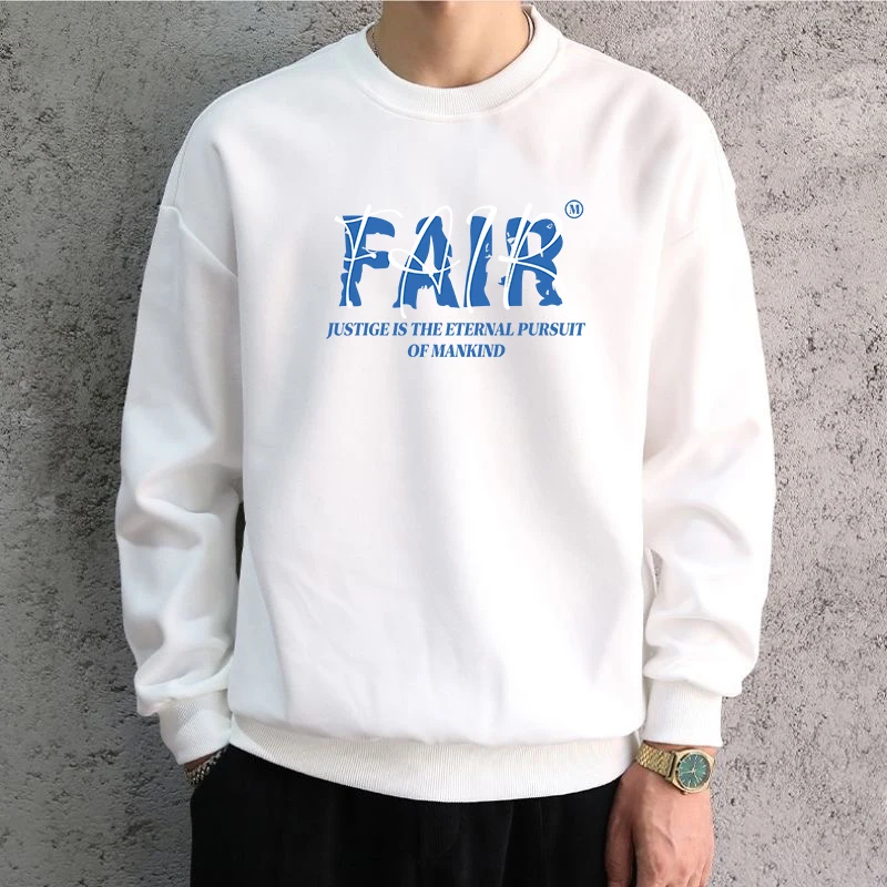 

New Men's Sportswear Korean Harajuku High Street Printed Top Fashionable Men's Clothing White Cotton O Neck Long Sleeved T-shirt