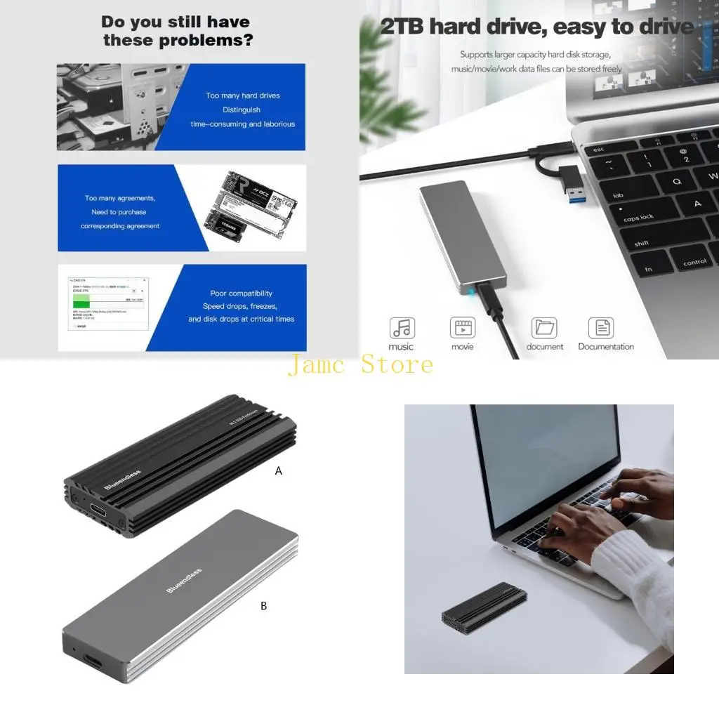 LX0B Blueendless Nvme for M.2 SSD Enclosure USB3.1 Type-C Gen2 10Gbps Fast HDD B