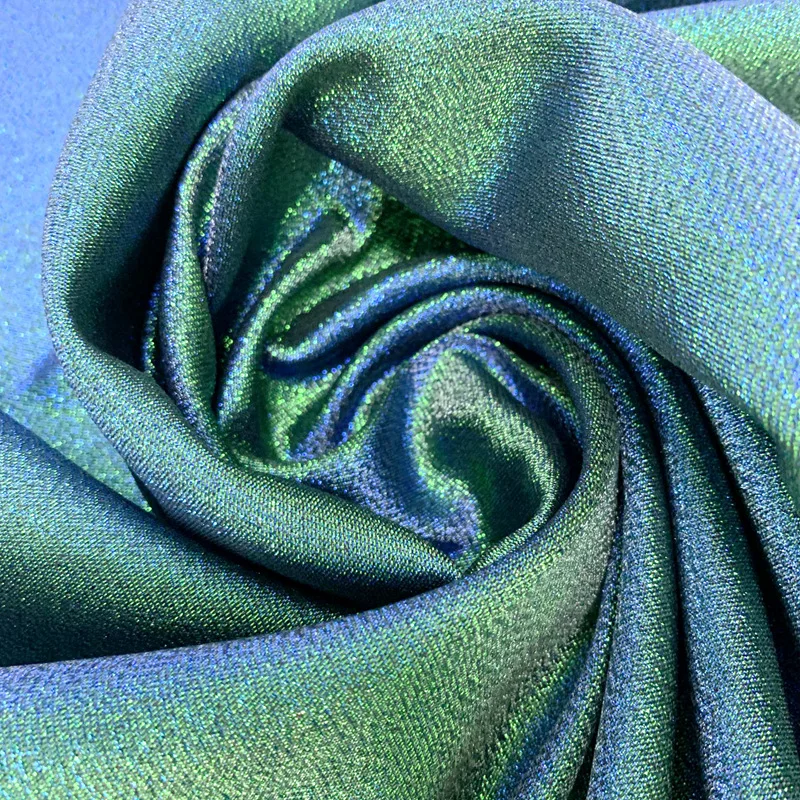 Gold And Silver Silk Fabric Fluorescent Green Handicraft Organza Silver Silk  Fabric For DIY Dress