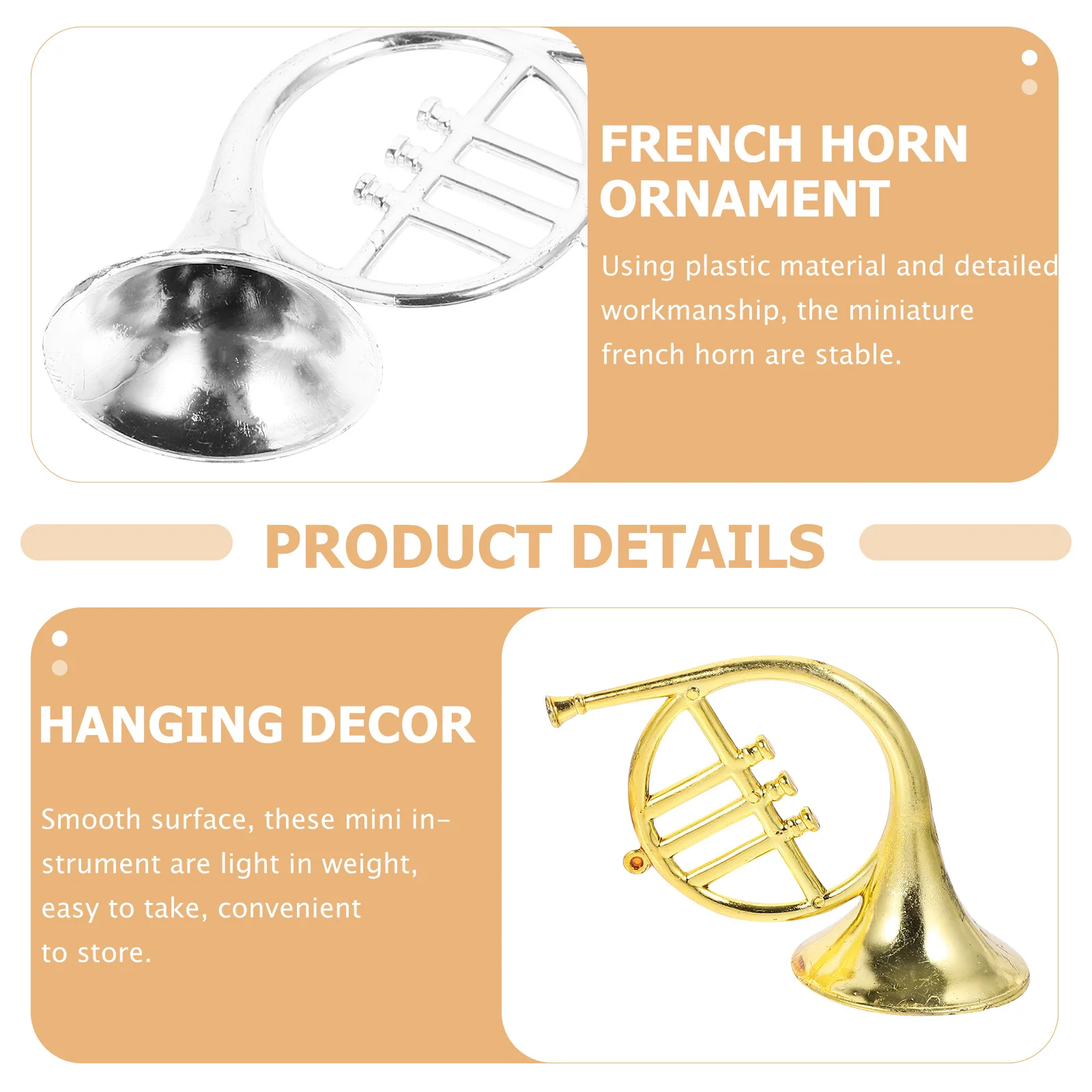 

12Pcs Simulated Mini French Horn Ornament Plastic Musical Charm DIY Xmas Tree Hanging Decoration Holiday Handcraft Supply