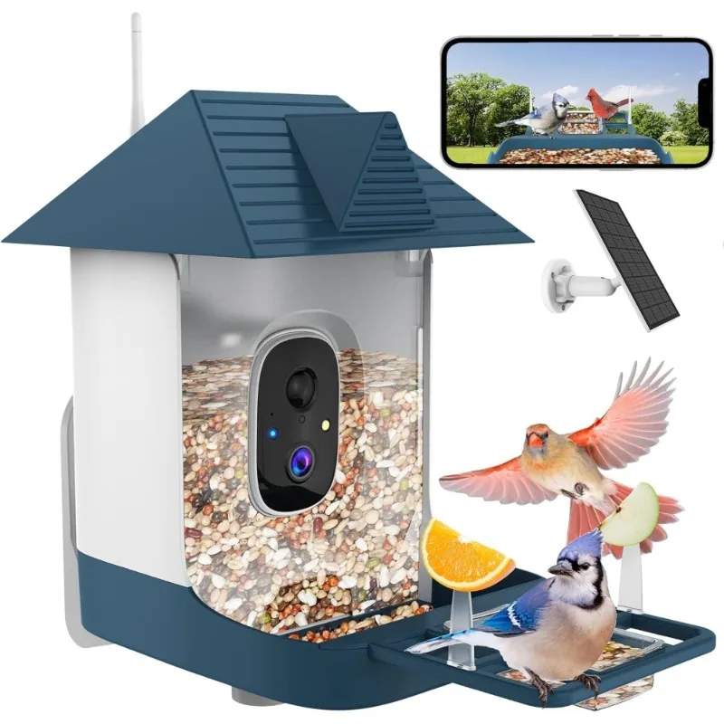 

Smart Solar Powered Bird Feeder Camera with AI Recognition WiFi Outdoor Auto Cloud Video Recording FHD Bird House Gift for