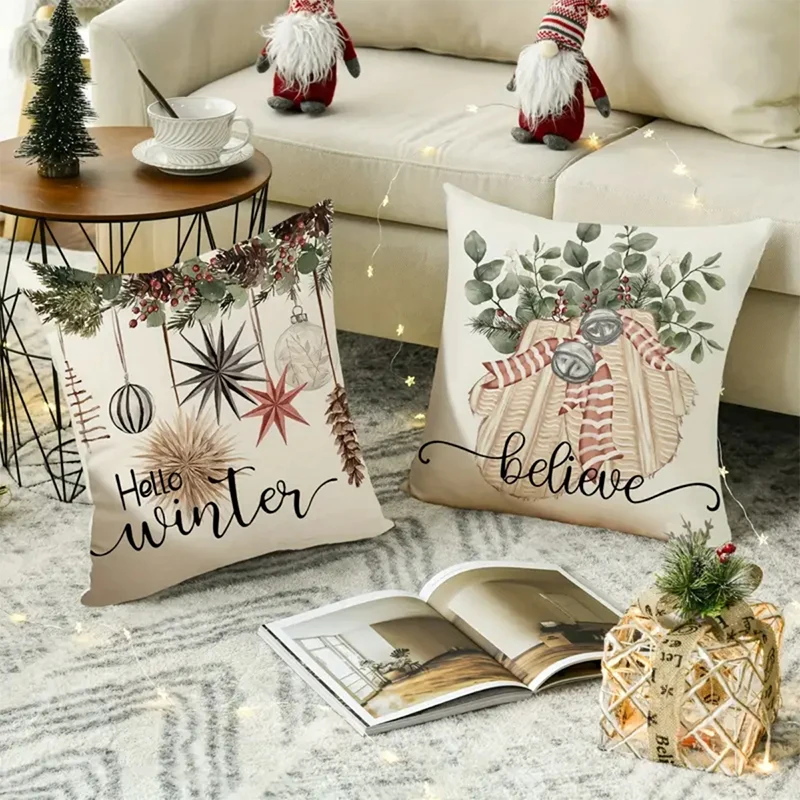 Christmas Snowman Pillow Case Linen Cloth Printing Xmas Tree Cushion Cover New Year Ornament Living Room Bedroom Sofa Decoration