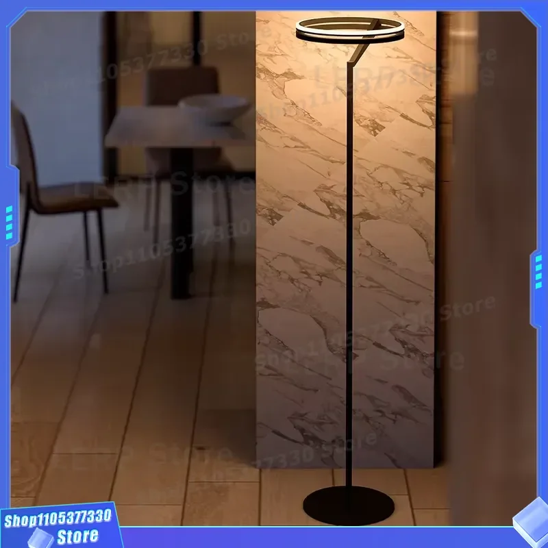 Modern Simple LED Floor Lamp Round Decorative Aluminum Vertical Standing Light Touch Sensitive Control for Living Room