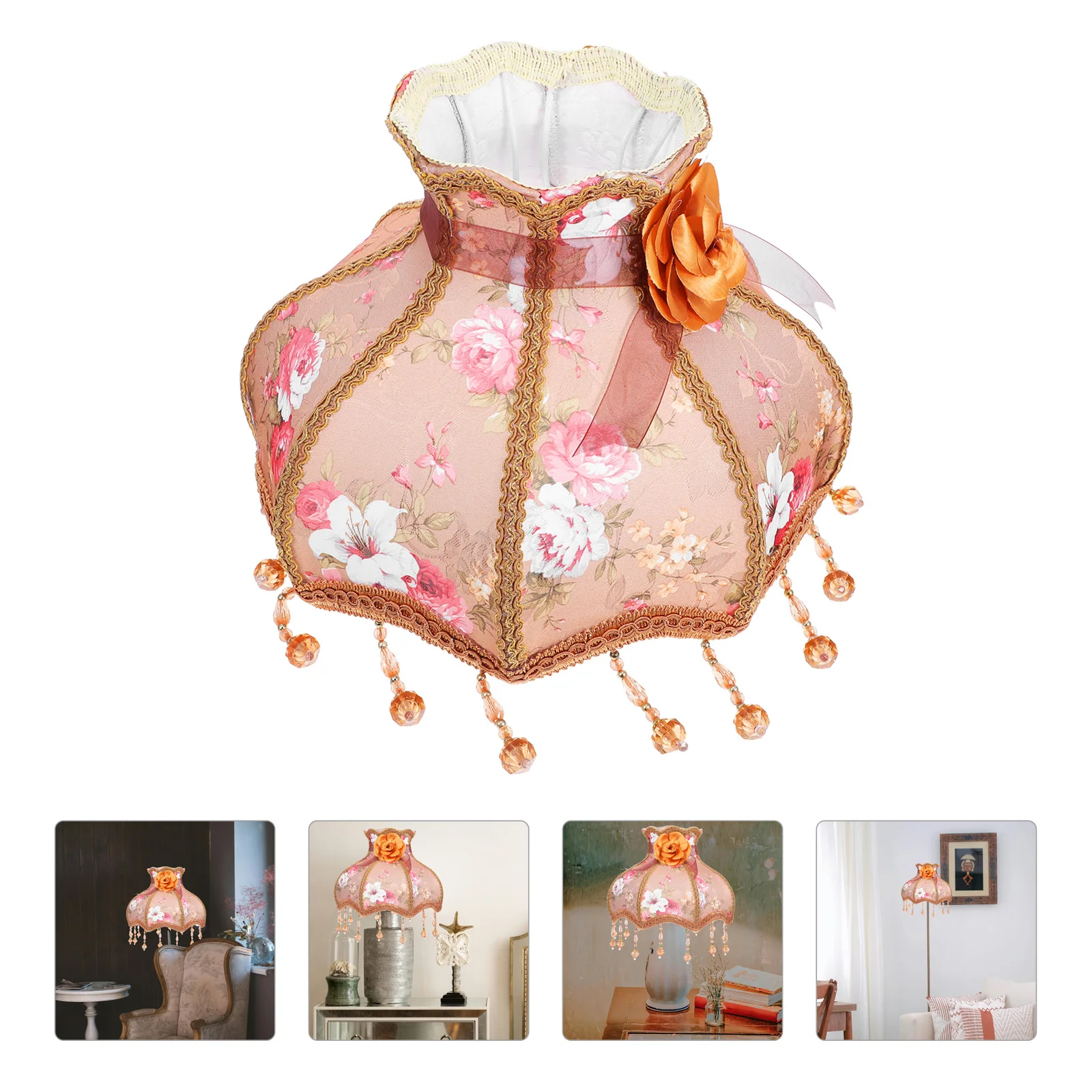 

Camellia Princess Lampshade White Vintage Lace Table Lamp Shade Soft Fabric Replacement Cloth Lampshades Hotel Scallop Bead