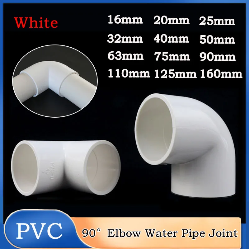 

16-160mm White PVC Pipe 90 Degree Equal Elbow Connector Aquarium Fish Tank Garden Irrigation Water Supply Fittings 1~10 PCS