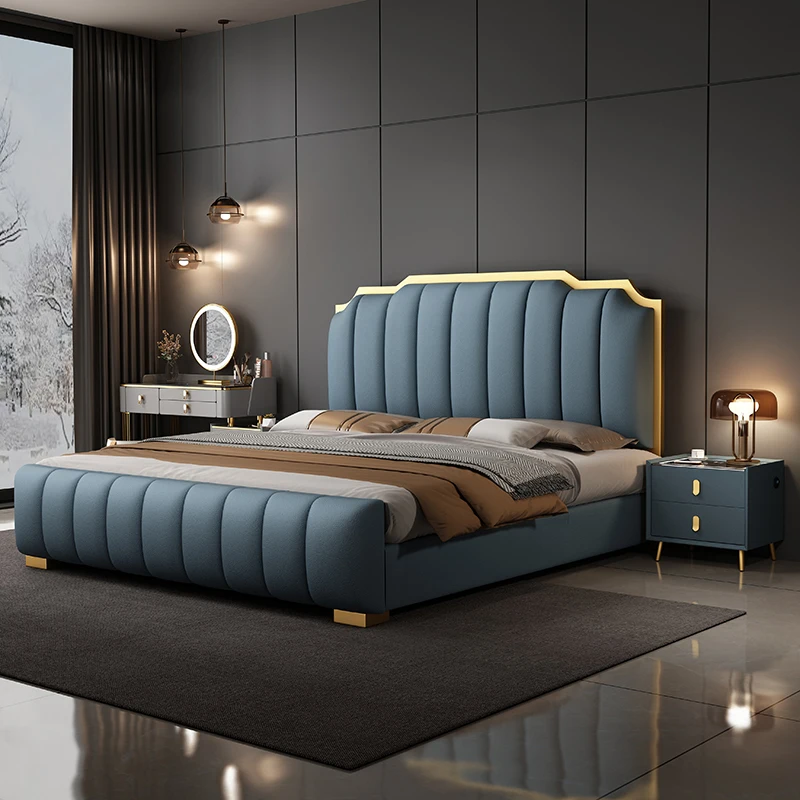 king Size Double Bed Frame Multifunctional Set Designer Latest Modern Luxury Wood Box Bedroom Furniture Soft Up-holstered Beds - view 4