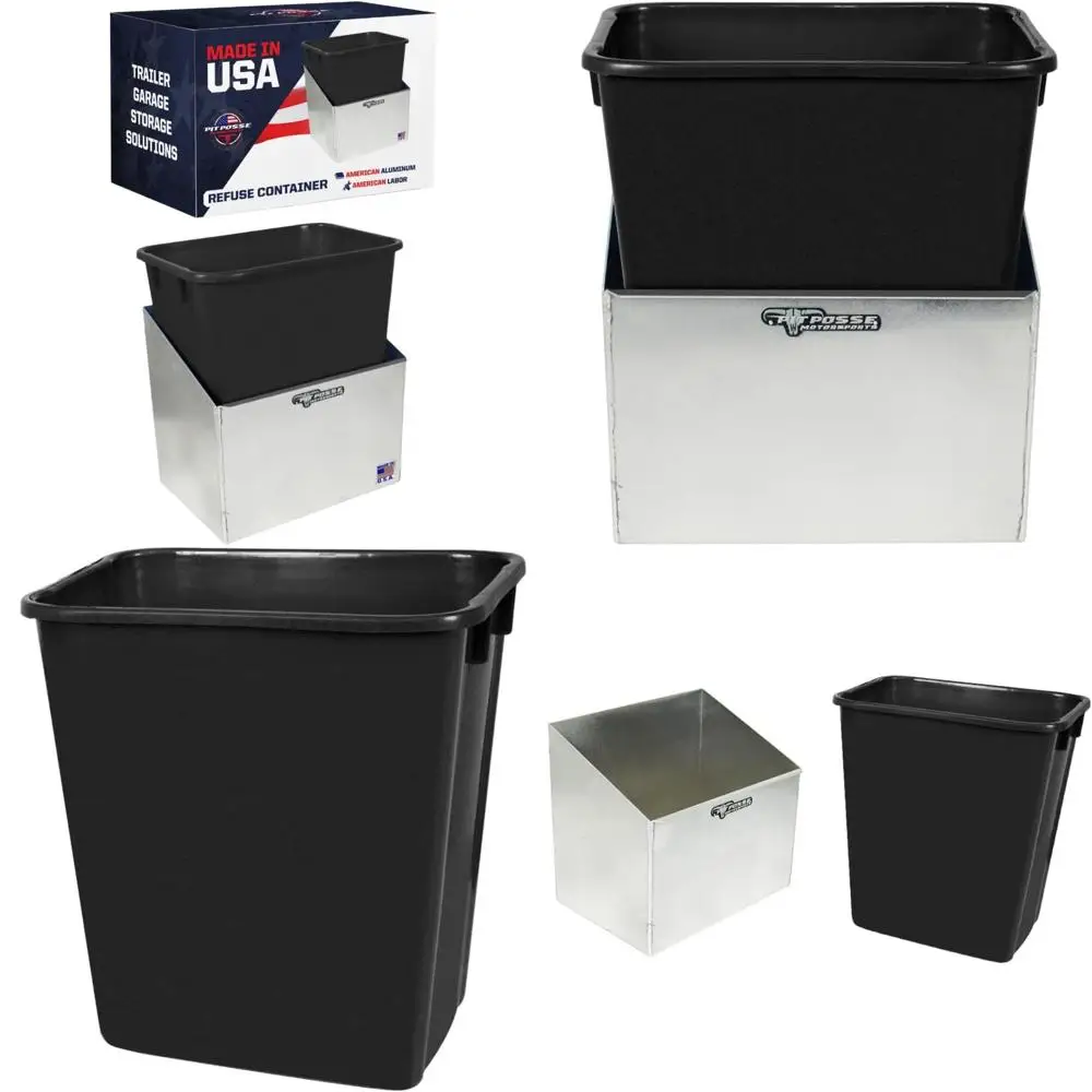 

Garage Trash Can Holder Organizer - Enclosed Race Trailer Storage Solution - Made in USA - Large Capacity Shop Organizer