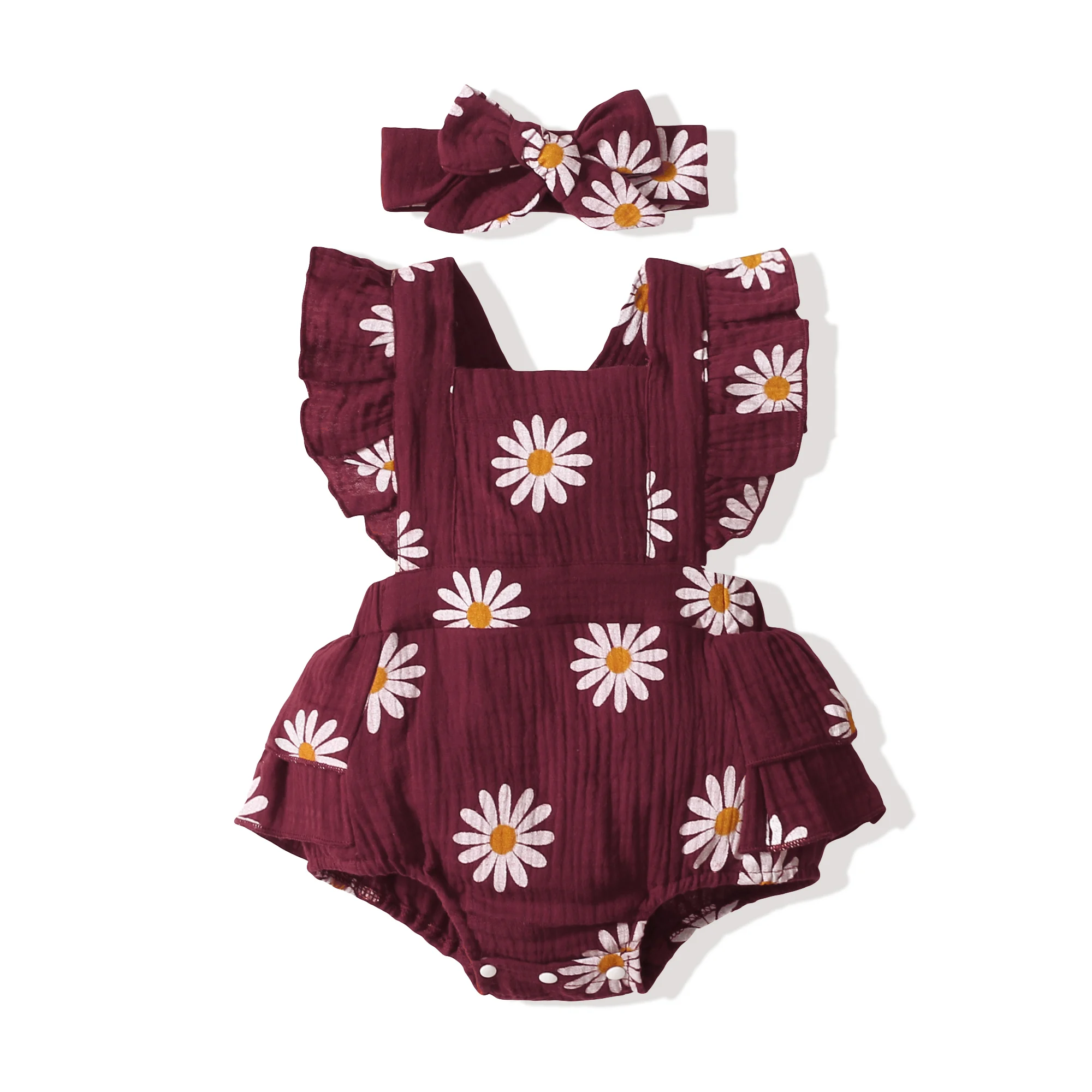 Summer Newborn Infant 0-18Month Baby Girls Romper Sunflower Print Sleeveless Cute Kids Onepiece Jumpsuit