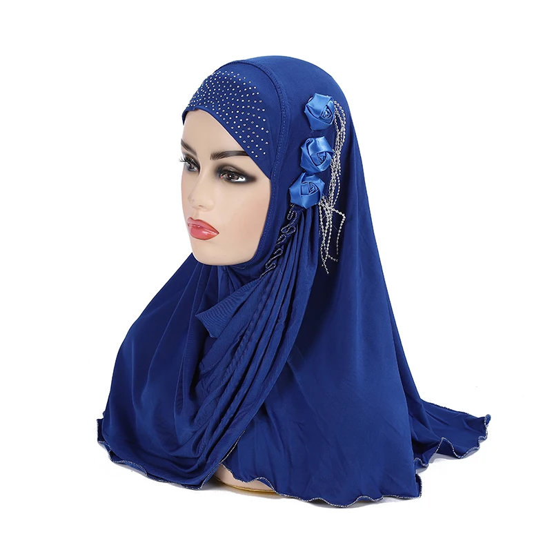 H357 beautiful big gilrs or adults muslim hijab with flowers islamic scarf shawl headscarf hat armia pull on wrap ramadan gift