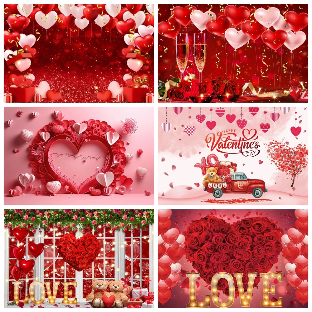 

Valentine's Day Photography Backdrop February 14 Red Love Heart Wedding Baby Birthday Party Decor Backgrounds For Photo Studio