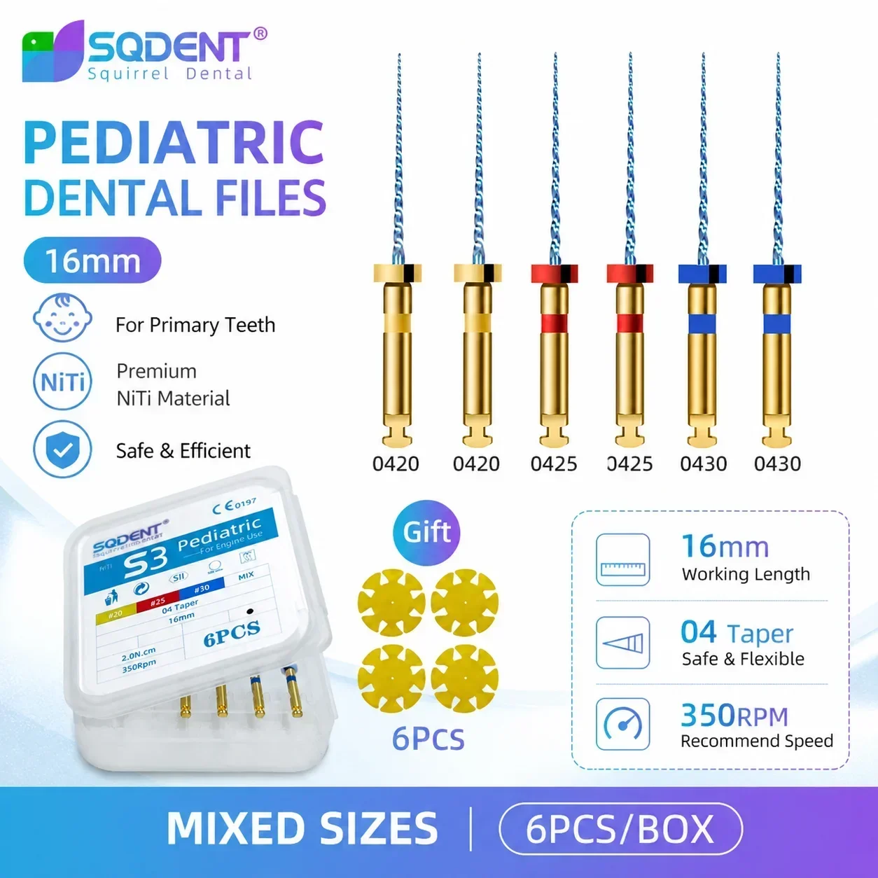 Dental Deciduous Root Canal File Engine Driven Flexible Nickel Titanium Pediatric Endodontic Instrument for Kids
