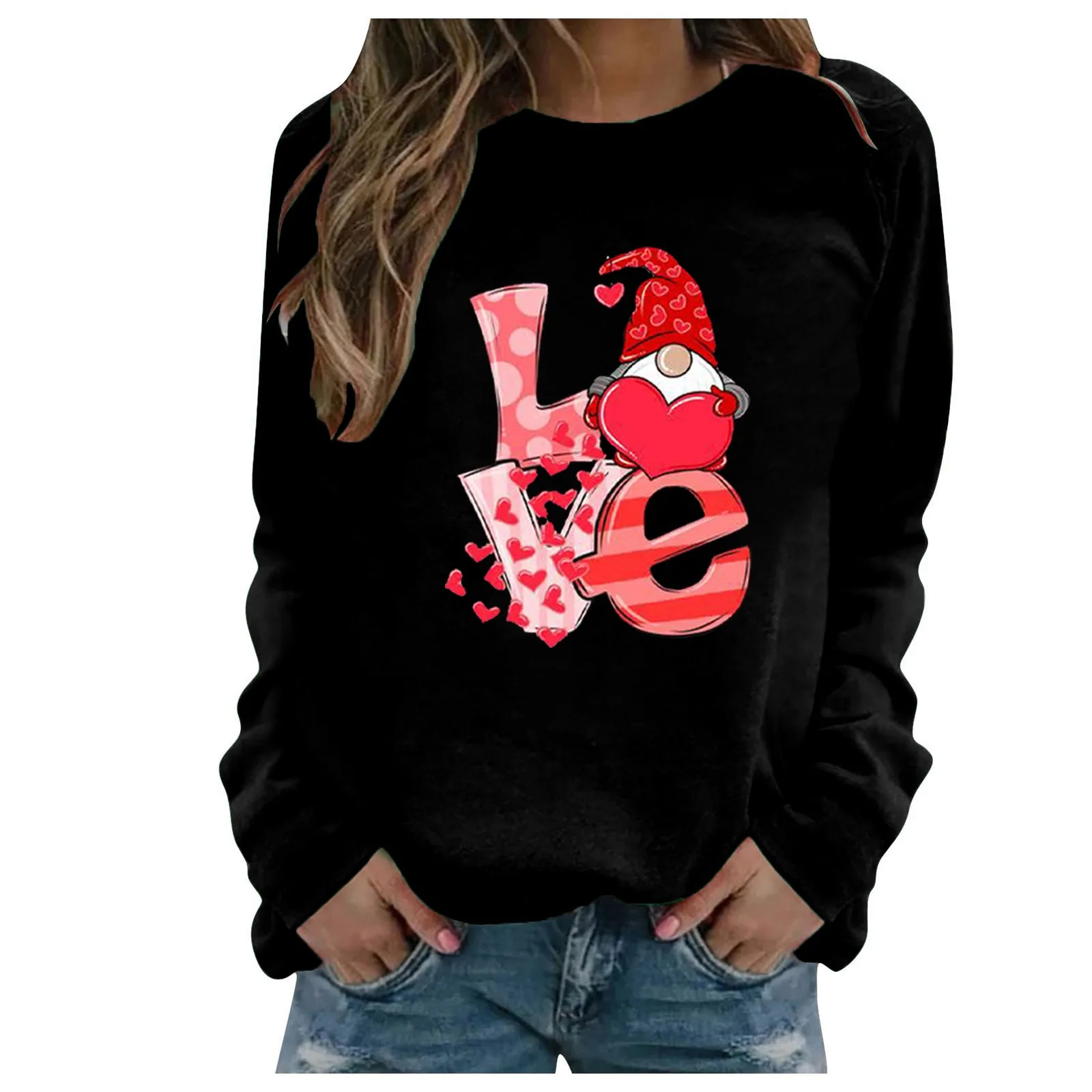 Valentine\'s Day Women\'s Pullover Couple Outfit Casual Print Round Neck Long Sleeve Sweatshirt Loose Sports Pullover