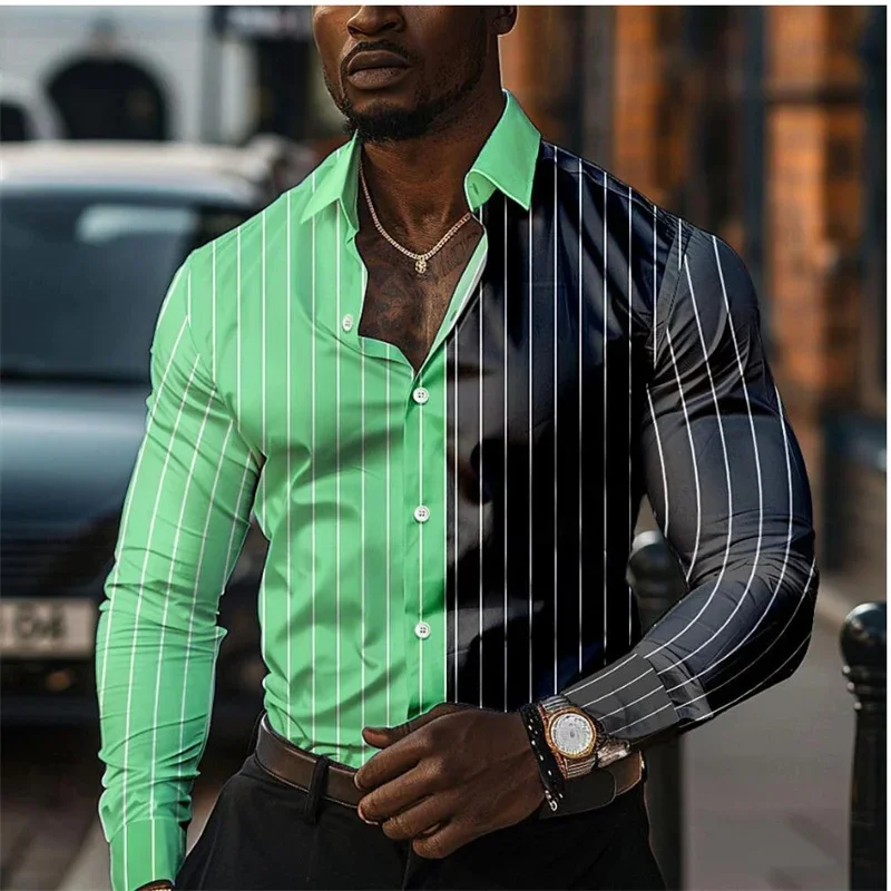 Рубашка мужская деловая с 3D принтом, блуза с длинным рукавом и отложным воротником, блуза в повседневном и деловом стиле, лето-осень 2024